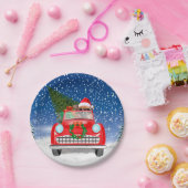 Chihuahua Hund Autofahren Auto im Schnee Weihnacht Pappteller (Party)