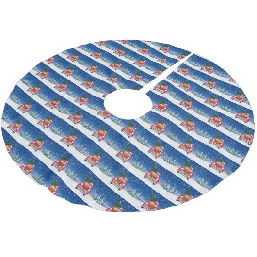 Chihuahua Hund Autofahren Auto im Schnee Weihnacht Polyester Weihnachtsbaumdecke (Schrägansicht)