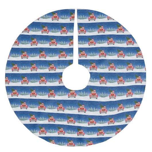 Chihuahua Hund Autofahren Auto im Schnee Weihnacht Polyester Weihnachtsbaumdecke (Vorderseite)