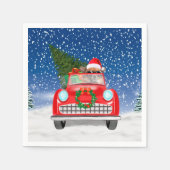 Chihuahua Hund Autofahren Auto im Schnee Weihnacht Serviette (Vorderseite)
