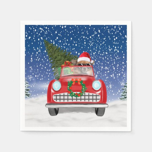 Chihuahua Hund Autofahren Auto im Schnee Weihnacht Serviette (Vorderseite)