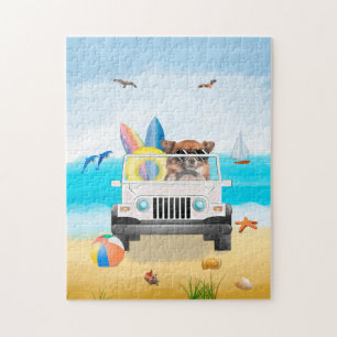 Chihuahua-Hund fährt auf Strand Puzzle
