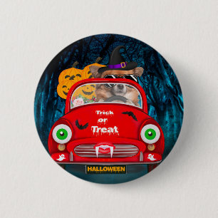 Chihuahua Hund fährt Auto Gruselig Halloween Wurf  Button