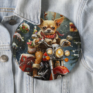 Chihuahua Hund fährt Motorrad Weihnachten  Button