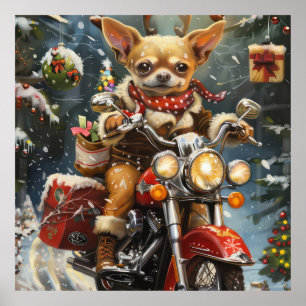 Chihuahua-Hund fährt Motorrad Weihnachten Poster