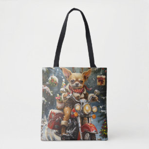 Chihuahua-Hund fährt Motorrad Weihnachten  Tasche