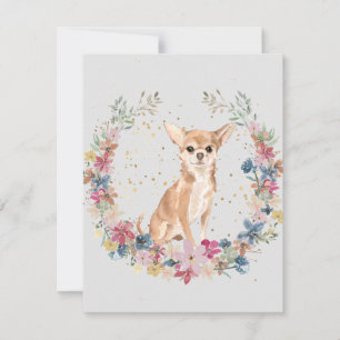 Chihuahua Hund Frühlingsblumen Monogramm Mitteilungskarte