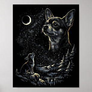 Chihuahua-Hund heult Mond Vintage 90er Lustig Poster