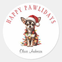 Chihuahua-Hund hing an Weihnachtslichtern Runder Aufkleber