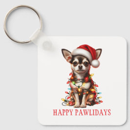 Chihuahua-Hund hing an Weihnachtslichtern Schlüsselanhänger