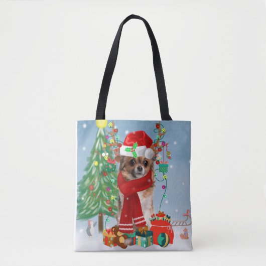 Chihuahua Hund im Schnee mit Weihnachtsgeschenken Tasche (Vorderseite)