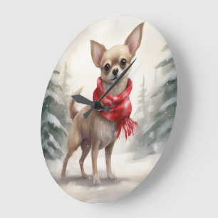 Chihuahua-Hund im Schnee Weihnachten  Große Wanduhr