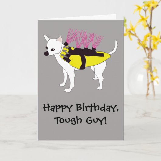 Chihuahua Hund in einer Coyote Jacket Funny Birthd Karte (Gelbe Blume)