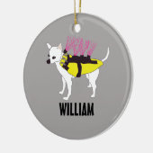 Chihuahua-Hund in einer Kojote-Jacke Keramik Ornament (Links)