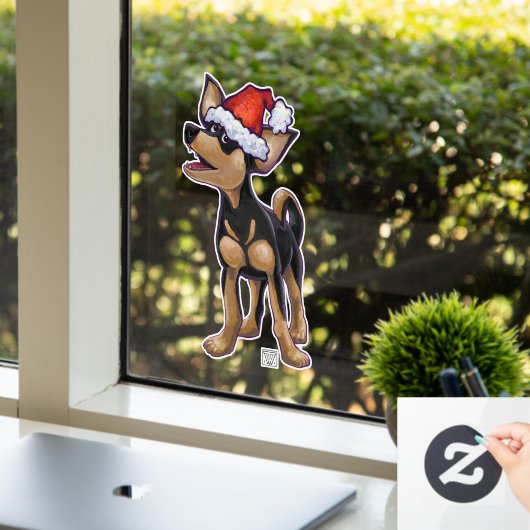 Chihuahua-Hund in einer Weihnachtsmannmütze Fensteraufkleber (Büro)