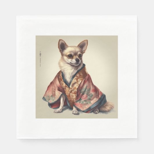 Chihuahua Hund in japanischer Kimono Robe Illustra Serviette (Vorderseite)