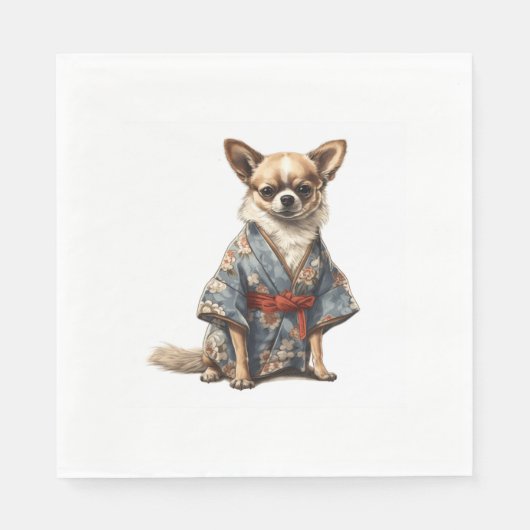 Chihuahua Hund in japanischer Kimono Robe Illustra Serviette (Vorderseite)