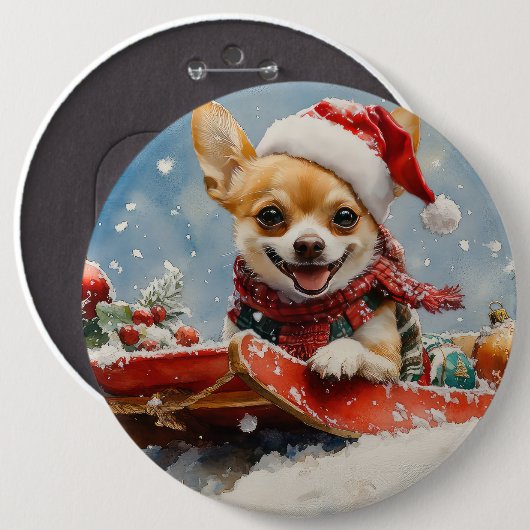 Chihuahua Hund in Sledge Let it Schnee Weihnachten Button (Vorne & Hinten)