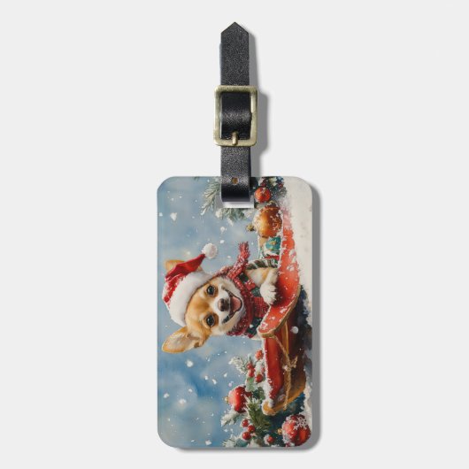 Chihuahua Hund in Sledge Let it Schnee Weihnachten Gepäckanhänger (Vorderseite vertikal)