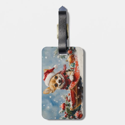 Chihuahua Hund in Sledge Let it Schnee Weihnachten Gepäckanhänger (Rückseite vertikal)