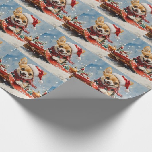 Chihuahua Hund in Sledge Let it Schnee Weihnachten Geschenkpapier (Ecke)