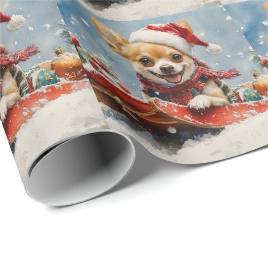 Chihuahua Hund in Sledge Let it Schnee Weihnachten Geschenkpapier (Rolleneckpunkt)