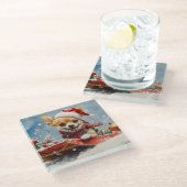 Chihuahua Hund in Sledge Let it Schnee Weihnachten Glasuntersetzer (Schrägansicht)