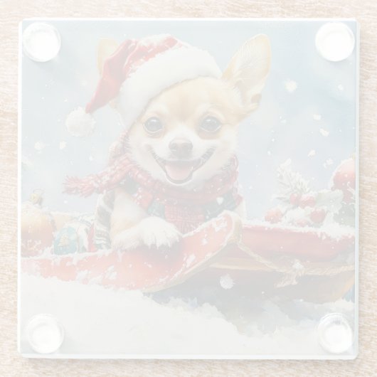 Chihuahua Hund in Sledge Let it Schnee Weihnachten Glasuntersetzer (Rückseite)
