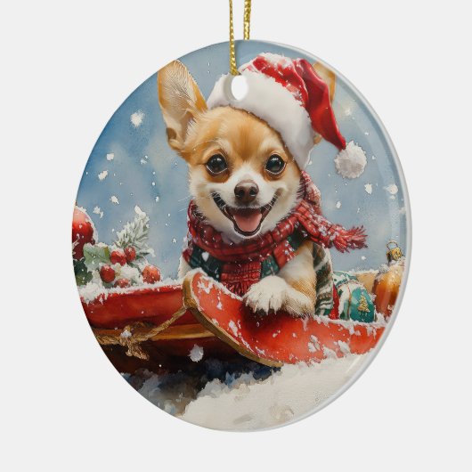 Chihuahua Hund in Sledge Let it Schnee Weihnachten Keramik Ornament (Links)