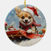 Chihuahua Hund in Sledge Let it Schnee Weihnachten Keramik Ornament (Hinten)