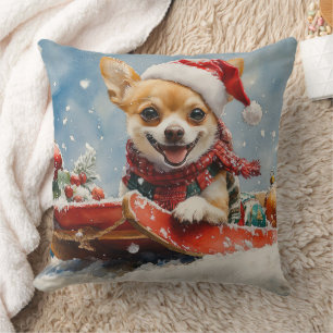 Chihuahua Hund in Sledge Let it Schnee Weihnachten Kissen