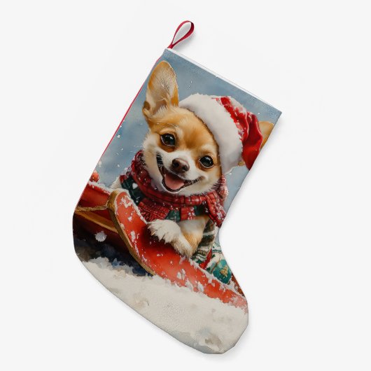 Chihuahua Hund in Sledge Let it Schnee Weihnachten Kleiner Weihnachtsstrumpf (Vorderansicht (hängend))