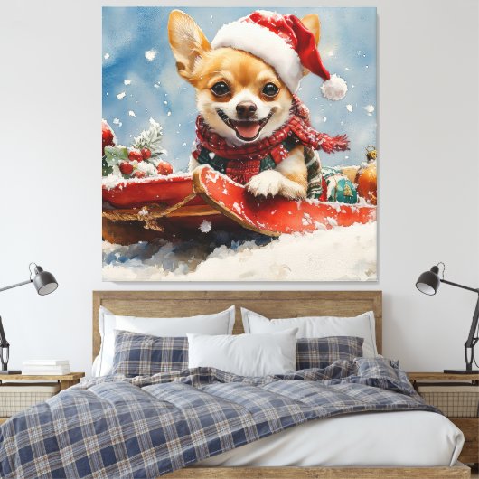 Chihuahua Hund in Sledge Let it Schnee Weihnachten Leinwanddruck (Insitu (Schlafzimmer))
