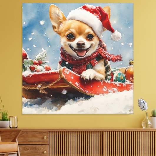Chihuahua Hund in Sledge Let it Schnee Weihnachten Leinwanddruck (Insitu (Wohnzimmer))