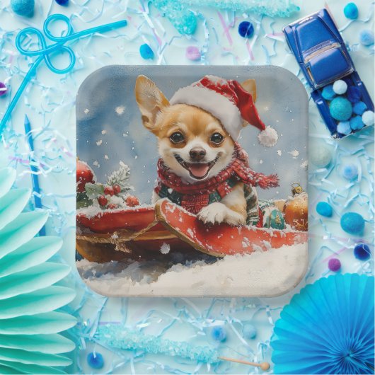 Chihuahua Hund in Sledge Let it Schnee Weihnachten Pappteller (Party)