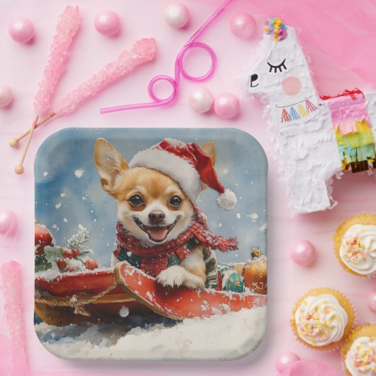 Chihuahua Hund in Sledge Let it Schnee Weihnachten Pappteller (Party)