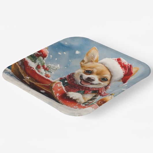 Chihuahua Hund in Sledge Let it Schnee Weihnachten Pappteller (Gewinkelt)