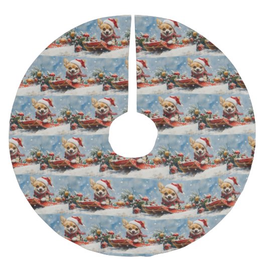 Chihuahua Hund in Sledge Let it Schnee Weihnachten Polyester Weihnachtsbaumdecke (Vorderseite)