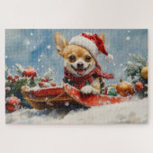 Chihuahua Hund in Sledge Let it Schnee Weihnachten Puzzle (Horizontal)