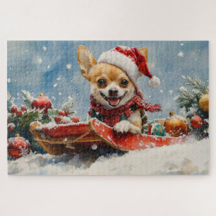 Chihuahua Hund in Sledge Let it Schnee Weihnachten Puzzle