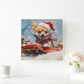 Chihuahua Hund in Sledge Let it Schnee Weihnachten Quadratische Wanduhr (Zuhause)