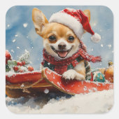 Chihuahua Hund in Sledge Let it Schnee Weihnachten Quadratischer Aufkleber (Vorderseite)