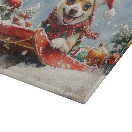 Chihuahua Hund in Sledge Let it Schnee Weihnachten Schneidebrett (Ecke)