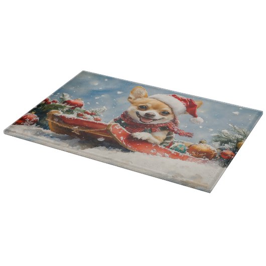 Chihuahua Hund in Sledge Let it Schnee Weihnachten Schneidebrett (Ecke)
