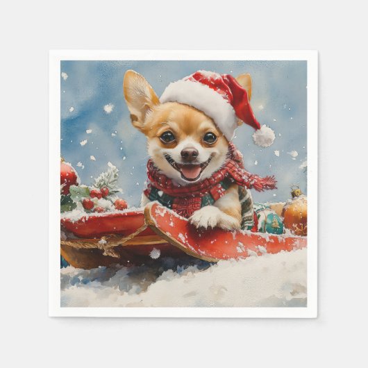 Chihuahua Hund in Sledge Let it Schnee Weihnachten Serviette (Vorderseite)