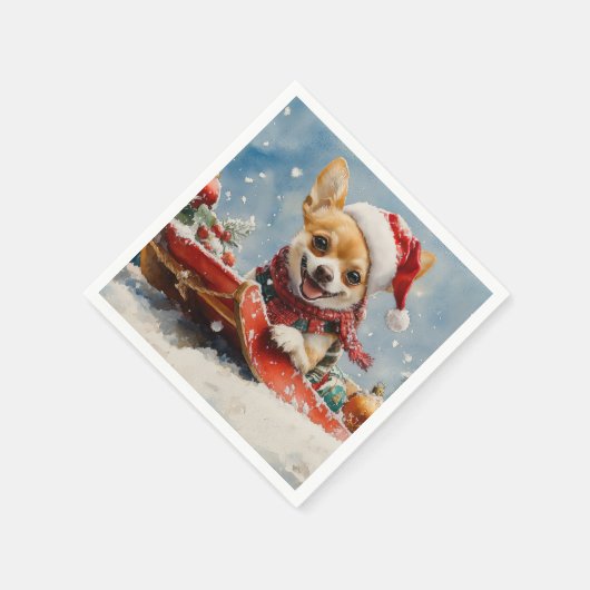 Chihuahua Hund in Sledge Let it Schnee Weihnachten Serviette (Ecke)