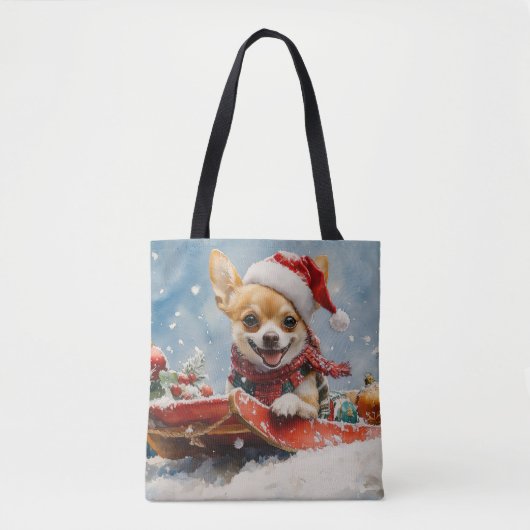 Chihuahua Hund in Sledge Let it Schnee Weihnachten Tasche (Vorderseite)