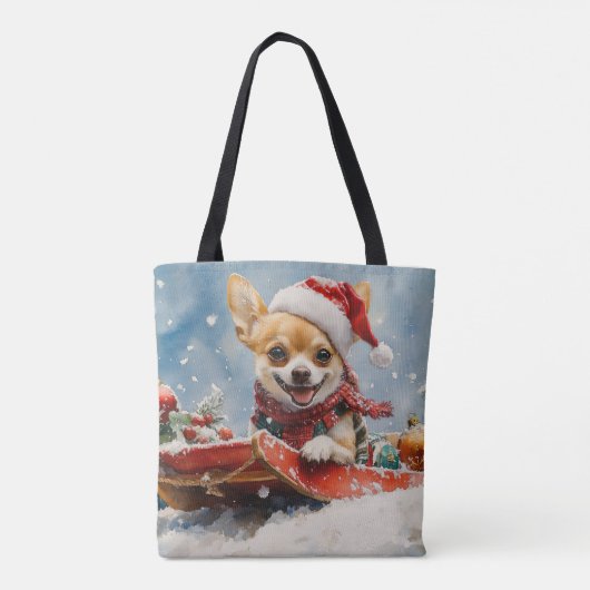 Chihuahua Hund in Sledge Let it Schnee Weihnachten Tasche (Rückseite)