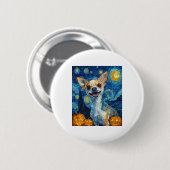 Chihuahua-Hund lächelnd Sternennacht von Van Gogh Button (Vorne & Hinten)