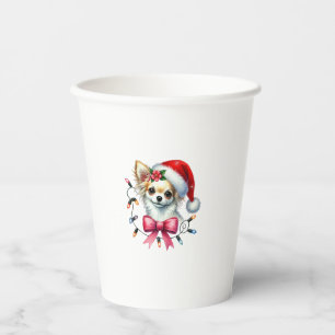 Chihuahua Hund mit Coquette Bow Weihnachtsmatte Pappbecher
